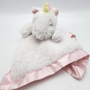 Cloud Island White Unicorn Lovey Security Blanket Plush 14" Pink Satin Trim 2024